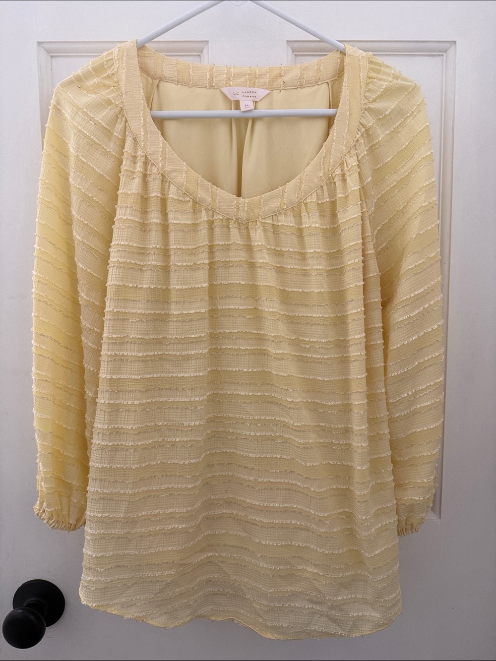 LC Lauren Conrad Pale Yellow Textured Scoop-Neck Blouse